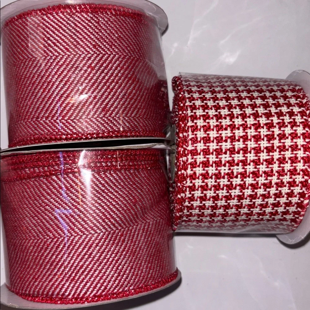 Farmhouse Ribbon Rustic red and burlap houndstooth Ribbon